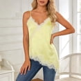 thumbnail image 2 of vigerkar Silk Lace Trim Camisole Tops for Women Satin Asymmetrical Tank Top Backless Lace Patchwork Cami Going Out (Yellow, XS), 2 of 9