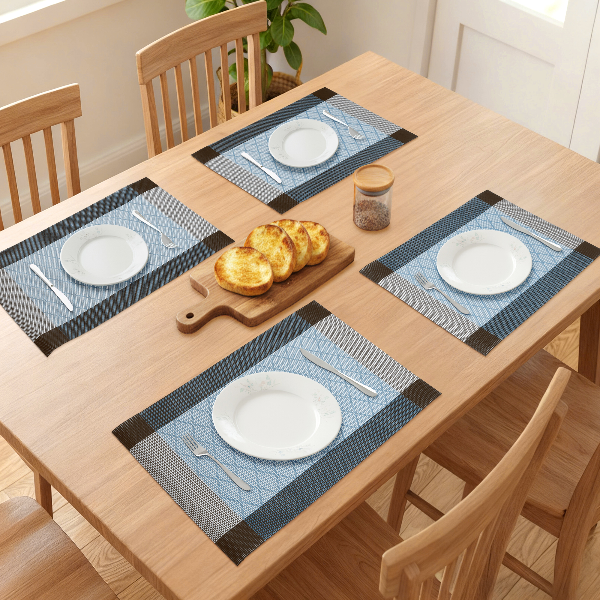 Unique Bargains Set of 6 Washable Plastic Placemats for Dining Table Indoor Dark Blue