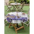 thumbnail image 4 of Outdoor Tablecloth with Umbrella Hole for Patio/Picnic/Party/Camping, Purple Floral Waterproof Table Cloth Round Cover Washable, Spring Farmhouse Lavender Truck Wooden Gray (Dia 54"), 4 of 8