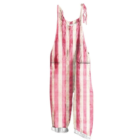 Youyipin women's pants Oversized Summer Casual Stripes Cargo Jumpsuit Wide Leg Bib Overall Striped Linen Pants with Pocket pants for women