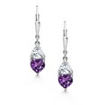 thumbnail image 2 of Gem Stone King 925 Sterling Silver Purple Amethyst and  White Moissanite Dangle Leverback Earrings for Women (2.54 Cttw, Gemstone February Birthstone, Heart Shape 6MM, Trillion 5MM), 2 of 4