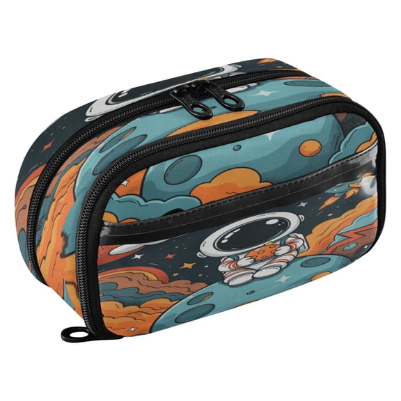 Large Pencil Pen Case Capacity PVC Pencil Pouch Makeup Bag for Women Man, Cartoon Space AstronautPrinted