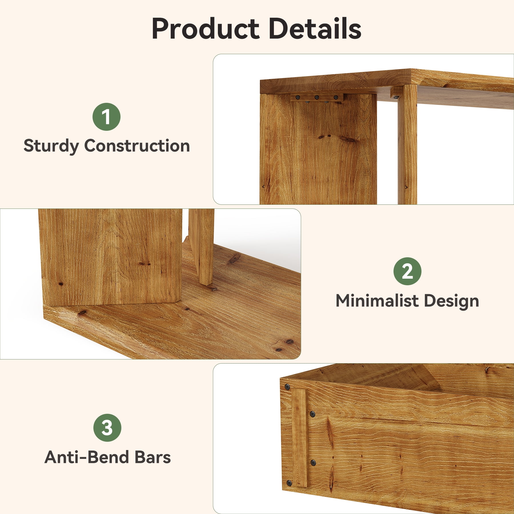 Finmind 2-Tier Solid Wood Console Table, 55 Inch Farmhouse Entryway Table Indoor for Foyer, Hallway, Brown