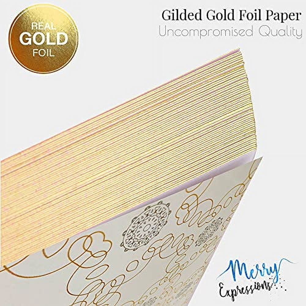 Merry Expressions Gold Guest Book & Pen - 9"x7" Hardcover White Polaroid Book 100 Page/50 Sheets - F Gilded Edges for Guests & Visitors to Sign at a Wedding, Party, Baby or Bridal Shower