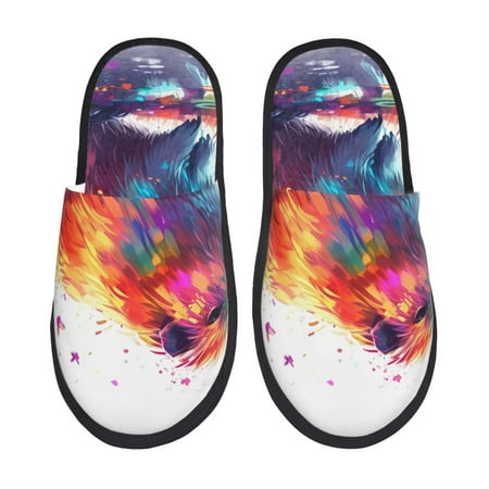 Balery Watercolor Butterfly Guinea Pig Slient Indoor Furry Fleece Comfort House Shoes Soft Non-Slip Home Shoes Cotton slippers House Slippers-- Medium