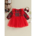 thumbnail image 2 of Wassery Kids Girls 2 Piece Christmas Outfits 6M 12M 18M 24M 3T 4T Toddler Baby Girls Plaid Print Long Sleeve Tulle Princess Dress Headband Little Girls Christmas Party Clothes, 2 of 8