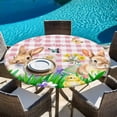 thumbnail image 6 of Easter Bunny Round Tablecloth, Fitted Table Cover with Elastic for 55"-60" Round Tables, Spring Easter Eggs Floral Pink Plaid Table Cloth Outdoor Indoor Dinning Party Waterproof Tablecloths, 6 of 7