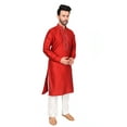 thumbnail image 1 of Celebration Season Mens Kurta Long Sleeve Silk Tunic Top with Pyjama Pants Set Maroon, 1 of 4