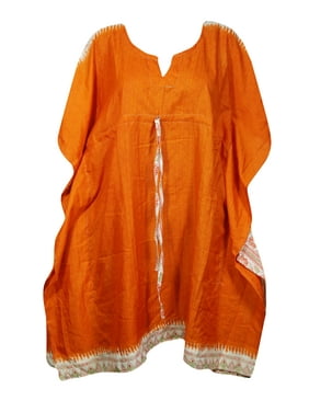 Mogul Women Orange Solid Kaftan Beach Bikini Cover Up Resort Wear Tunic Dress Caftan 3XL