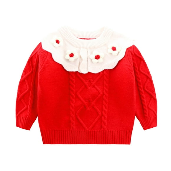 Tricot d'Hiver pour Garçons et Filles, Manches Longues, Broderie Florale, Volants, Chaud, Confortable, Doux, Vêtements pour Enfants