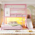 thumbnail image 4 of Leumius Twin over Full Playhouse Metal Bunk Bed with Slide & Ladder, House Shaped Bunk Bed with LED Light Strip, Privacy Curtain, Movable Storage Cabinet and Hanging Rod for Bedroom Pink, 4 of 9