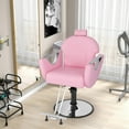 thumbnail image 2 of Gymax Chaise de Barbier Inclinable Chaise de Salon pour Coiffeur avec Appuie-Tête à Hauteur Réglable Rose, 2 of 9