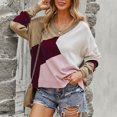 thumbnail image 2 of V Neck Color Block Long Sleeve Relaxed Fit Sweater for Women, 2 of 3