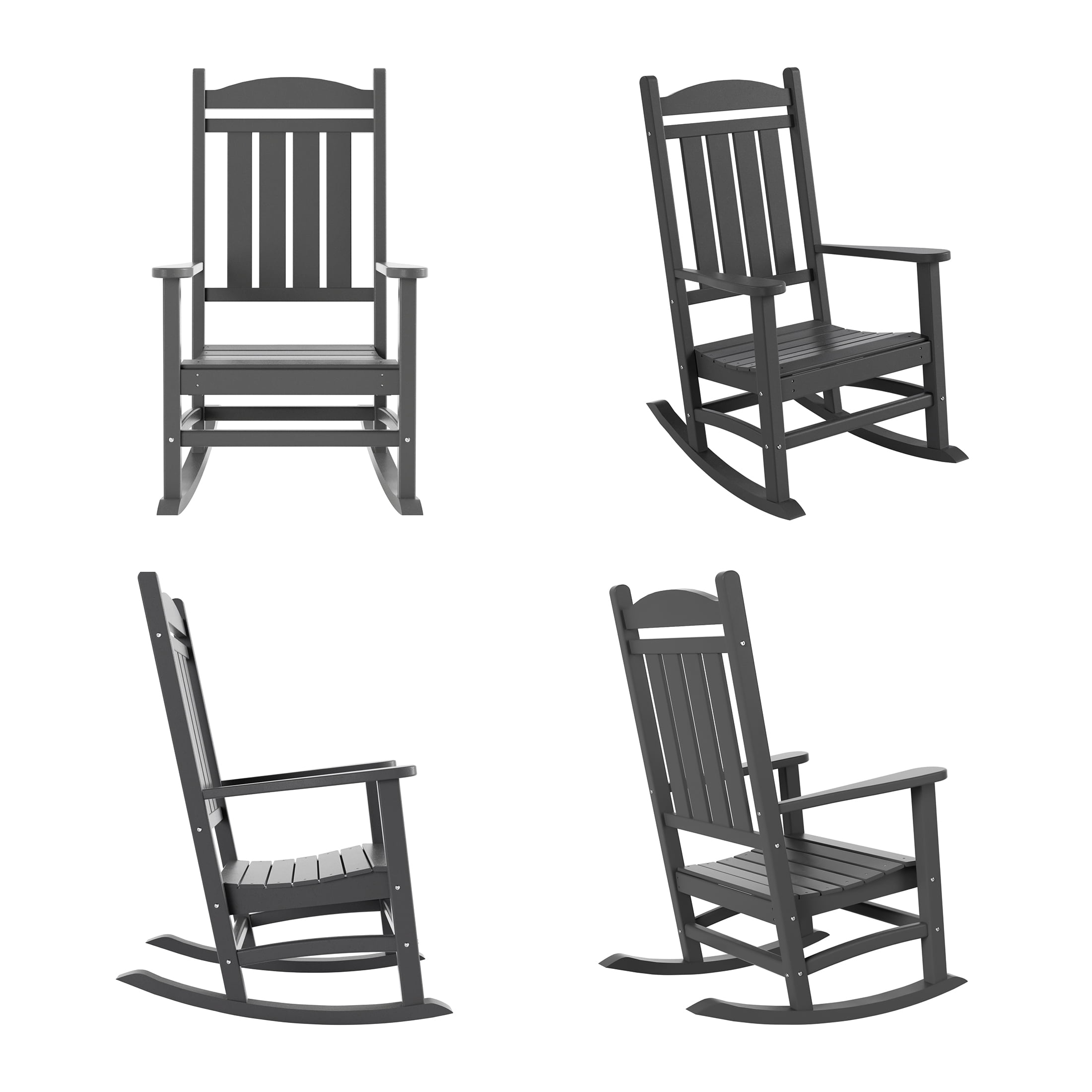 GARDEN Set of 4 Classic Adirondack Porch Outdoor Rocking Chairs Gray