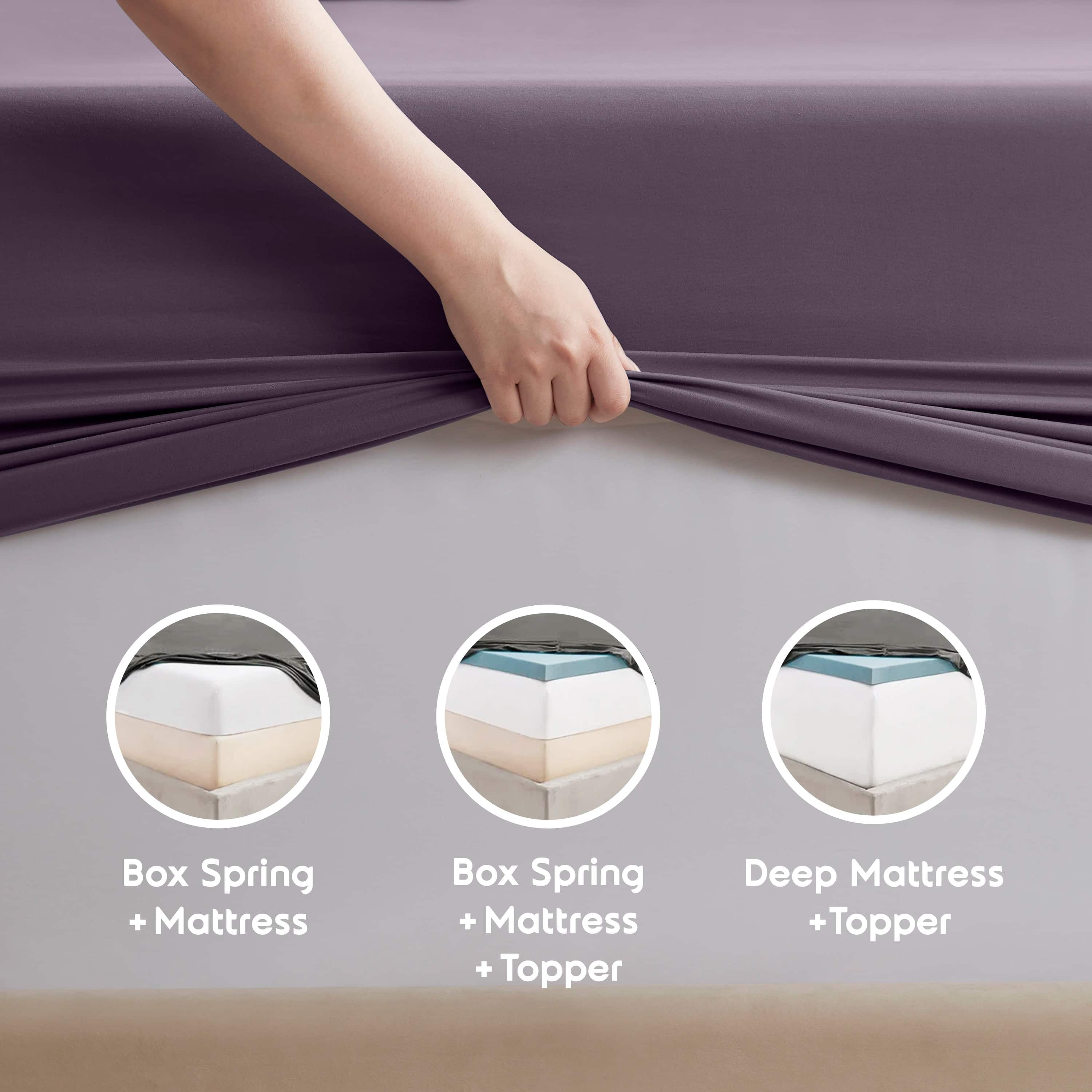 LammaLoe Extra Deep Pocket Split King Sheets set, Fits 18"-24" Mattress, 7 Piece Soft Microfiber Bed Sheet Sets, Purple