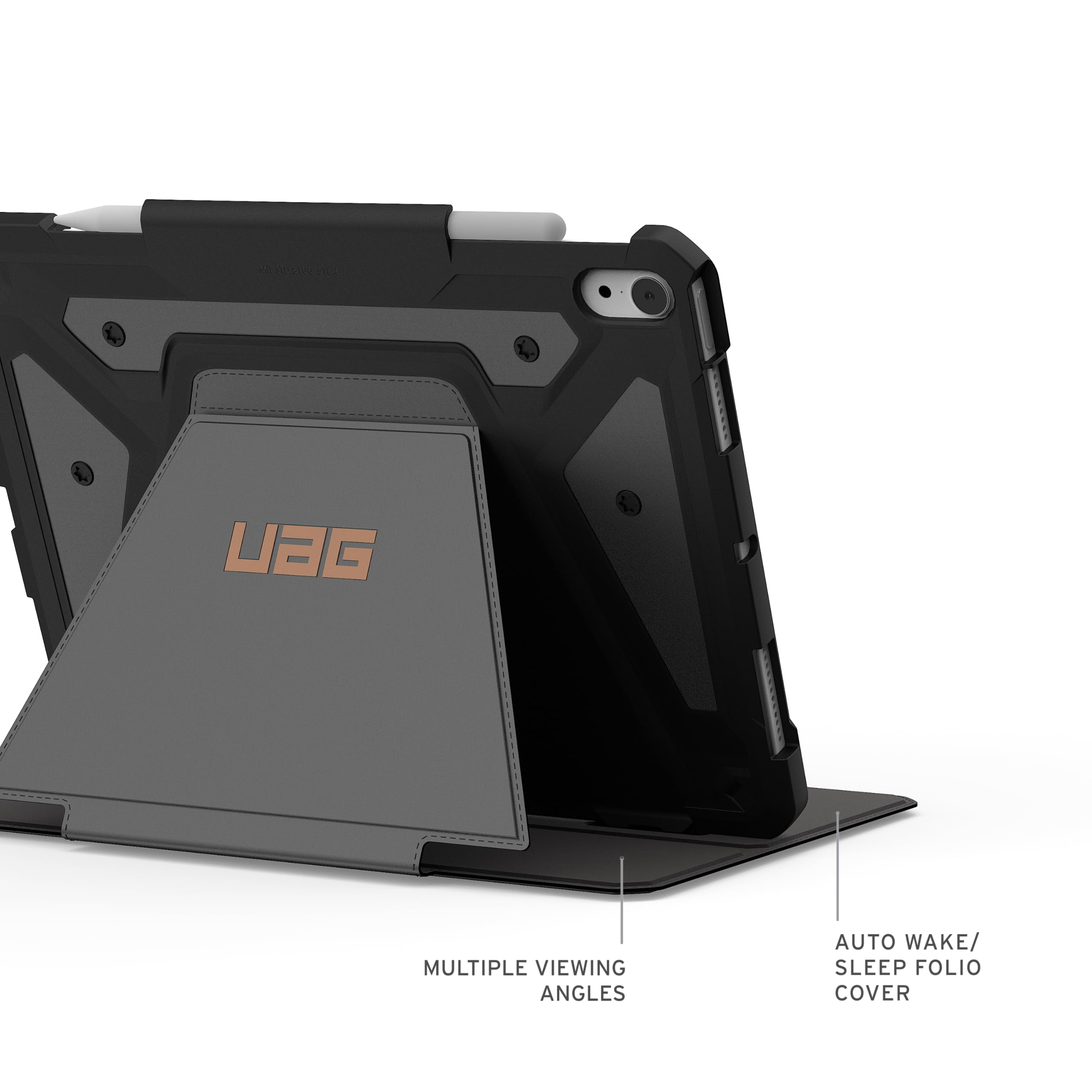 UAG iPad Air 11" Case M4/M3/M2 2024-2026 - Rugged Auto Sleep/Wake Folio Cover Pencil Holder & Multi-Angle Adjustable Stand, Metropolis SE Black/Bronze