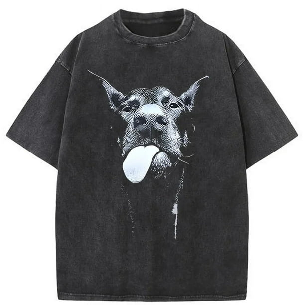 Camiseta gótica con estampado de perro para hombre, ropa de calle de Hip Hop, Punk, Vintage, lavada, de gran tamaño, Tops, ropa de verano5