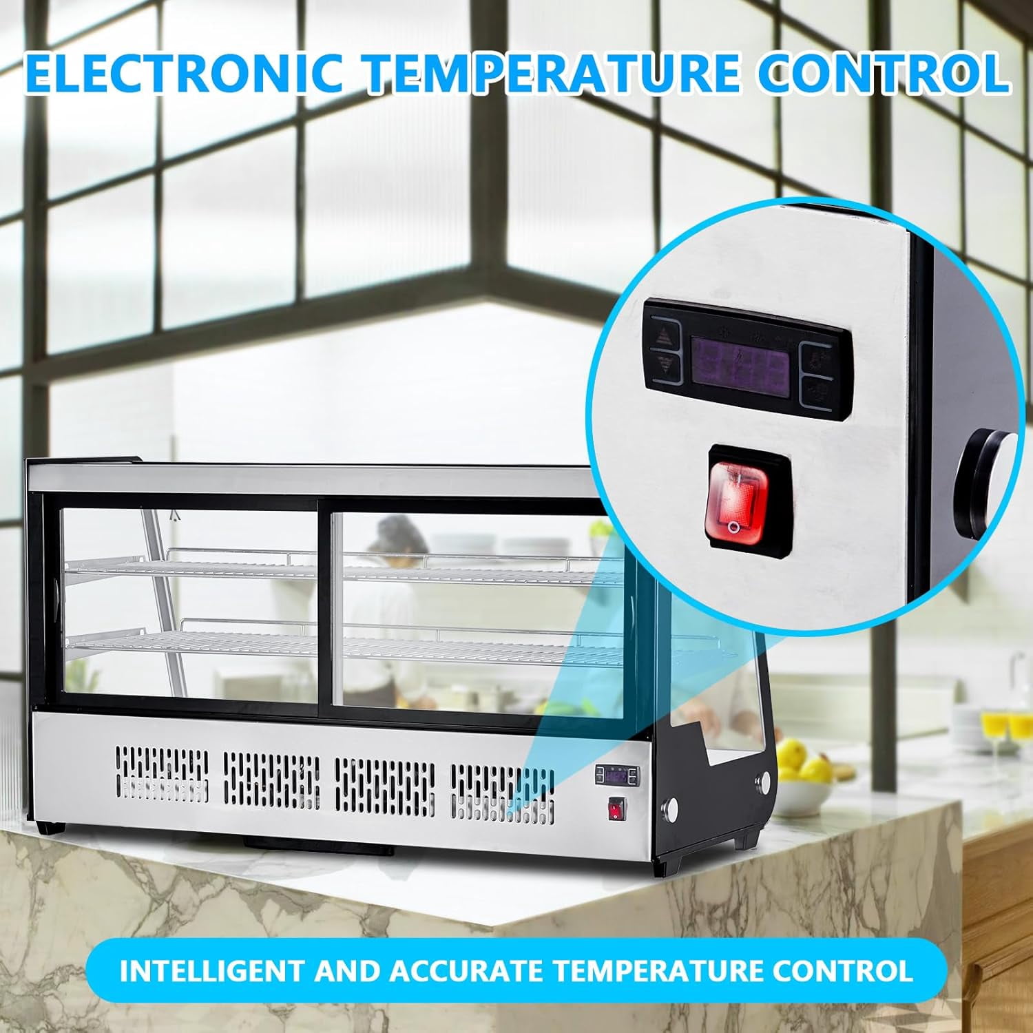 Zzistar Double-Layer Refrigerated Display Case, 8.1 Cu.Ft. Countertop Pastry Display Case Commercial Display Refrigerator w/LED display Air-cooling Automatic Defrost Rear Sliding Door