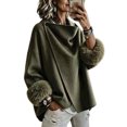 thumbnail image 2 of Coats For Women Short Fuzzy Cuff Draped Collar Loose Fit Outerwear Solid Color Long Sleeve Casual Jacket For Fall Winter, 2 of 6