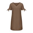 thumbnail image 4 of Puntoco Vestido De Manga Corta Con Cuello En V, Moda Casual Para Mujer, Manga Corta, Suelto Y Cómodo, Con Hombros Descubiertos Y Volantes Caqui M, 4 of 6