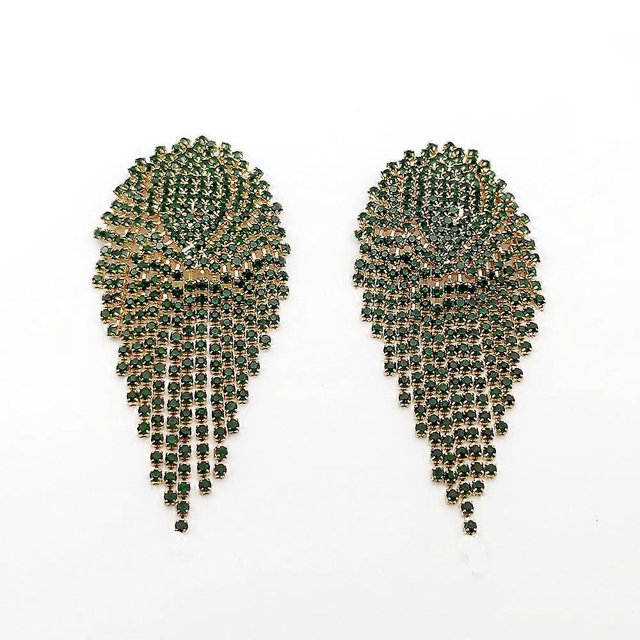 Pendiente bohemio con borlas de cristal arcoíris de colores para mujer, bisutería larga Rhi, verde