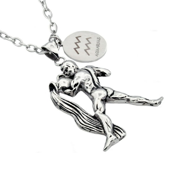 Mens Aquarius Zodiac Stainless Steel Pendant