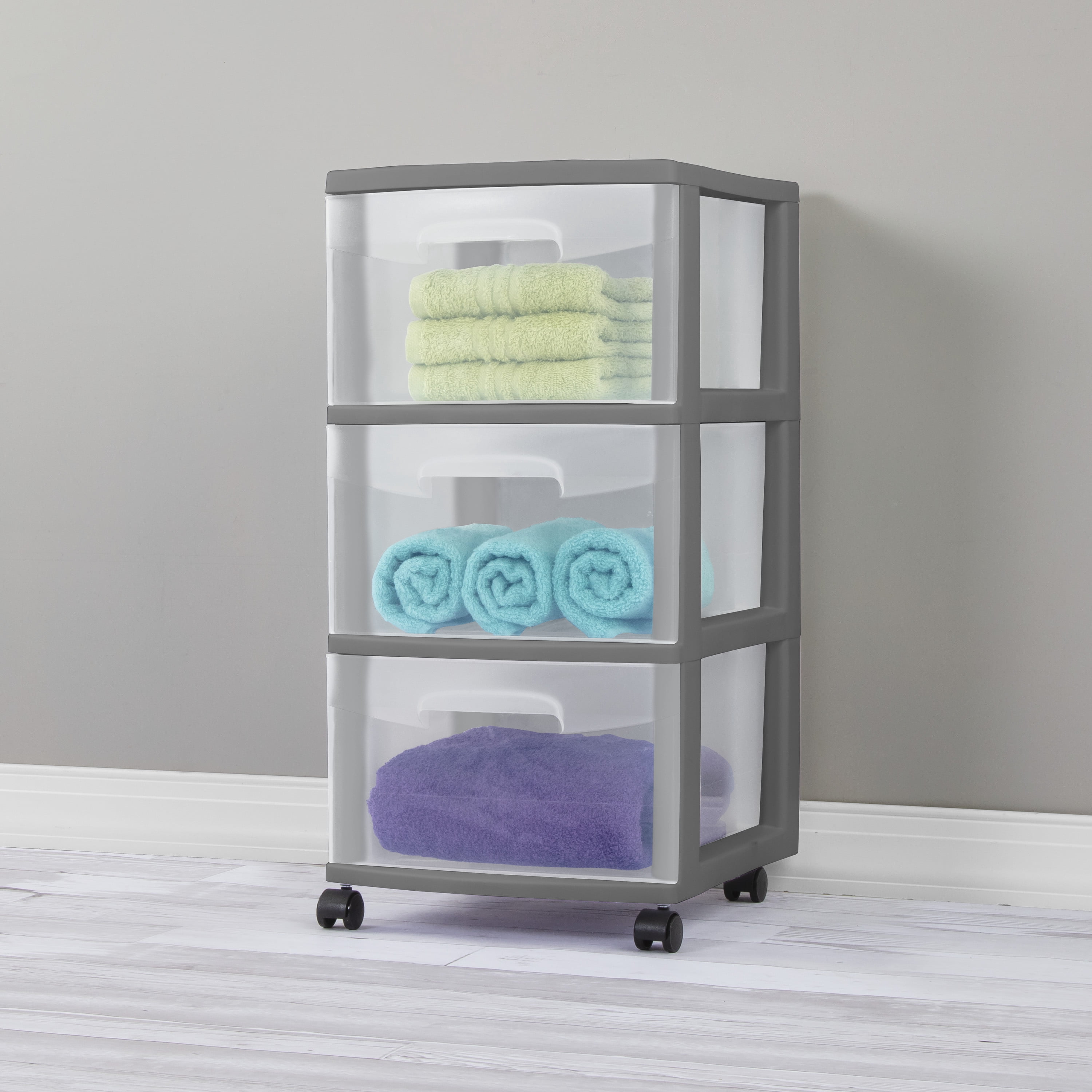 Sterilite 3 Drawer Cart Plastic, Gray Flannel, Set of 2