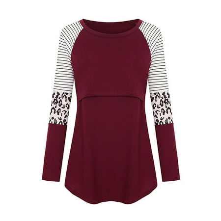 

HGWXX7 Maternity Clothing Womens Maternity Long Sleeve Striped Print Nursing Tops T-shirt For Breastfeeding
