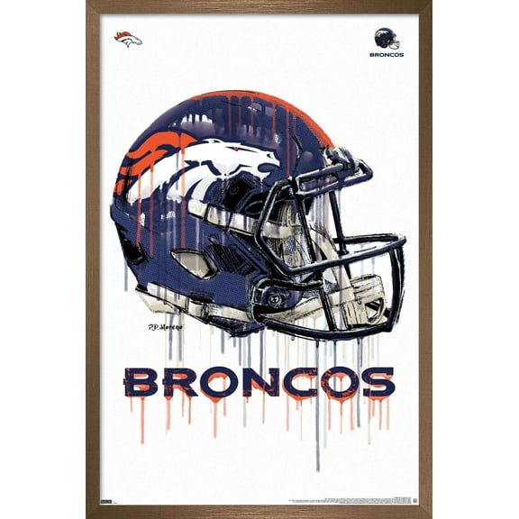 NFL Denver Broncos - Drip Helmet 20 Wall Poster, 22.375" x 34", Framed