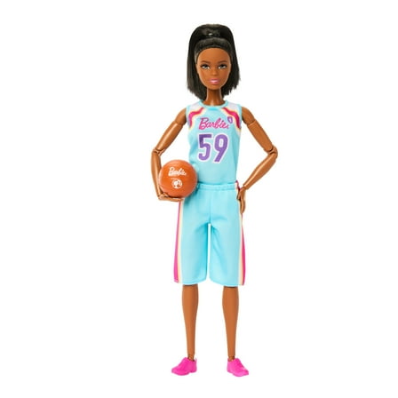 Barbie Made to Move Basketball Player Doll & Accessories, Brunette Doll Wearing Uniform with Ball