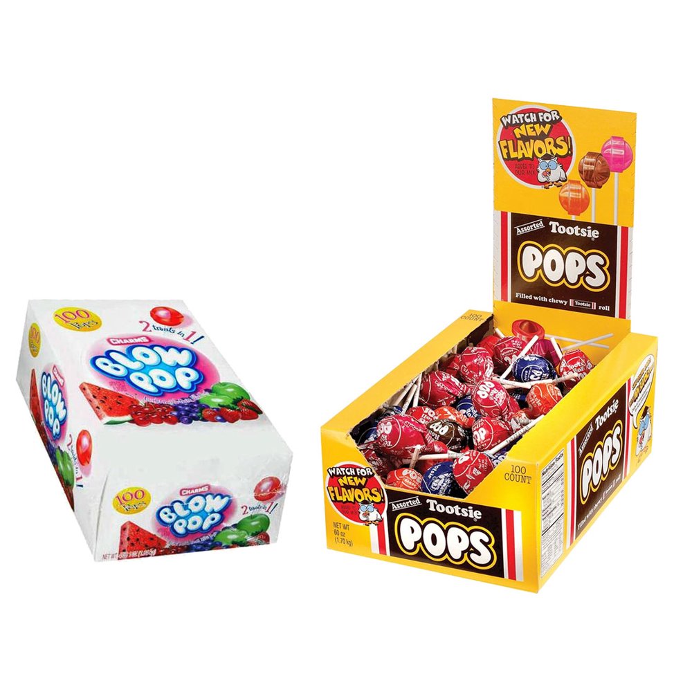 Pops Variety Pack Tootsie Roll Pops, Charms Blow Pop Assorted, 200 ct