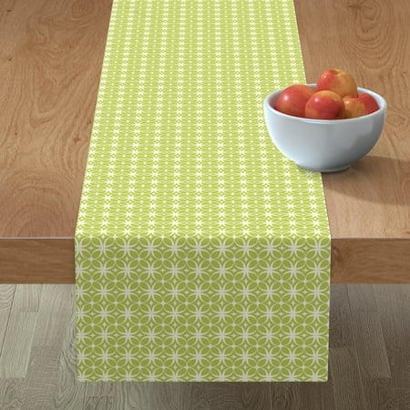 

Cotton Sateen Table Runner 72 - Spring Green Olive Lime Mid Century Modern Geo Print Custom Table Linens by Spoonflower
