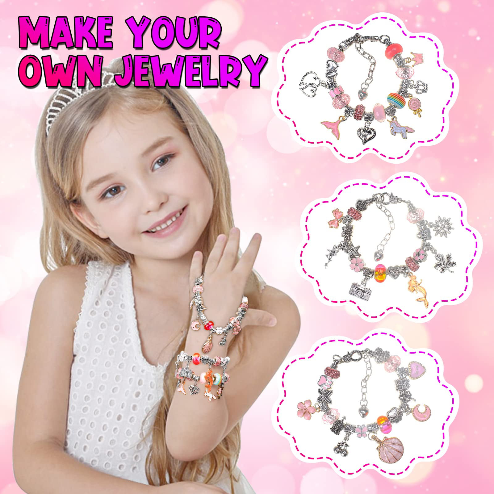  Charm Bracelet Making Kit, Kid Jewelry Making Kit For Girls  8-12, Unicorn Toys For Girls Age 4-6 Birthday Christmas Gifts For Girls  Crafts Age 5-7 DIY Necklace Kit