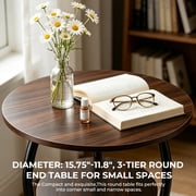 NUBILY Vintage 3-Tier Round Side Table, 15.8Lx15.8Wx24.8H, Slim Waist Design, Compact for Small Spaces, Brown Storag Shelf, MDF Top & Iron Frame