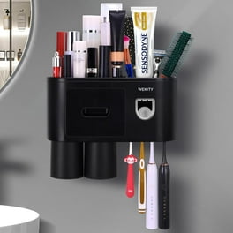 Rustic Black Bear & Cub Toothbrush Holder - Resin Bathroom Organizer, Birch Bark Look, 4 Compartments