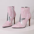 thumbnail image 3 of NECHOLOGY Botas Mujer Adulto Femenino Zapatos Botines de mujer Color sólido Tacón Tacón Decoración de estrella Bloqueo de color Punta media puntiaguda Botas de tamaño Botines Botas (Pink, 9), 3 of 6