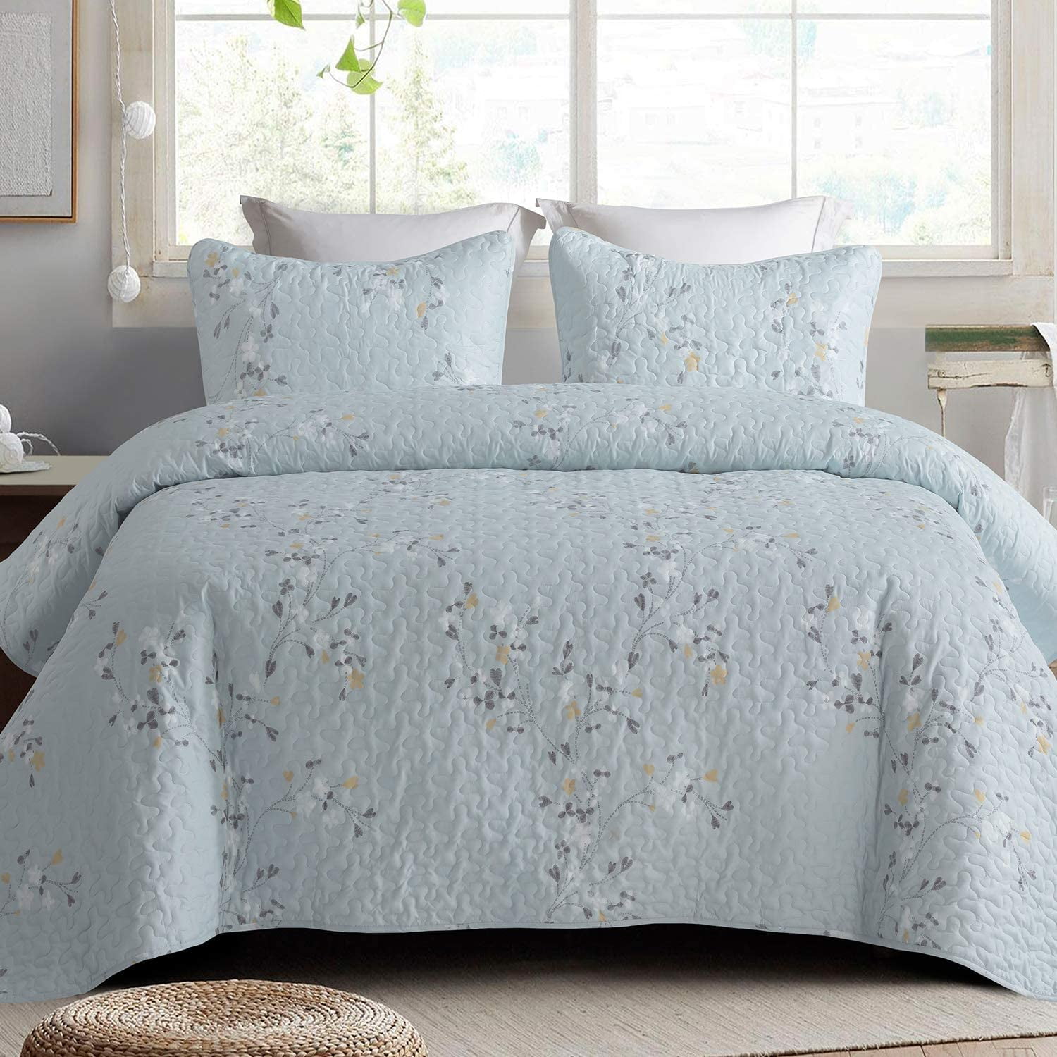All Season Lightweight Soft Printed Pattern Bedding Bedspread Coverlet Set 3 Pieces JML Quilt Set King Size Quilt Sets with Shams 