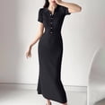 thumbnail image 2 of BUIGTTKLOP Maxi Dress for Women Summer V Neck Button Short Sleeve Slim Fitted Ribbed Knit Long Sweater Dresses, 2 of 6