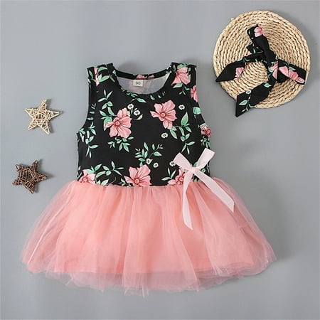 

Hunpta Toddler Kids Girls Bohemian Floral Prints Ball Gown Tulle Sleeveless Beach Hairband Dress Princess Clothes