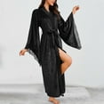 thumbnail image 3 of APEXFWDT Women's Velvet Long Robe Long Sleeve Kimono Bathrobe Lace Trim Nightgown with Belt, Elegant Loungewear,M,Black, 3 of 4