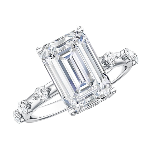 Rosec Jewels Lab Grown Diamond Emerald Cut Engagement Ring 4 Carat - IGI Certified Diamond Solitaire Ring - E-VS1 Quality, 925 Sterling Silver, US 4.00