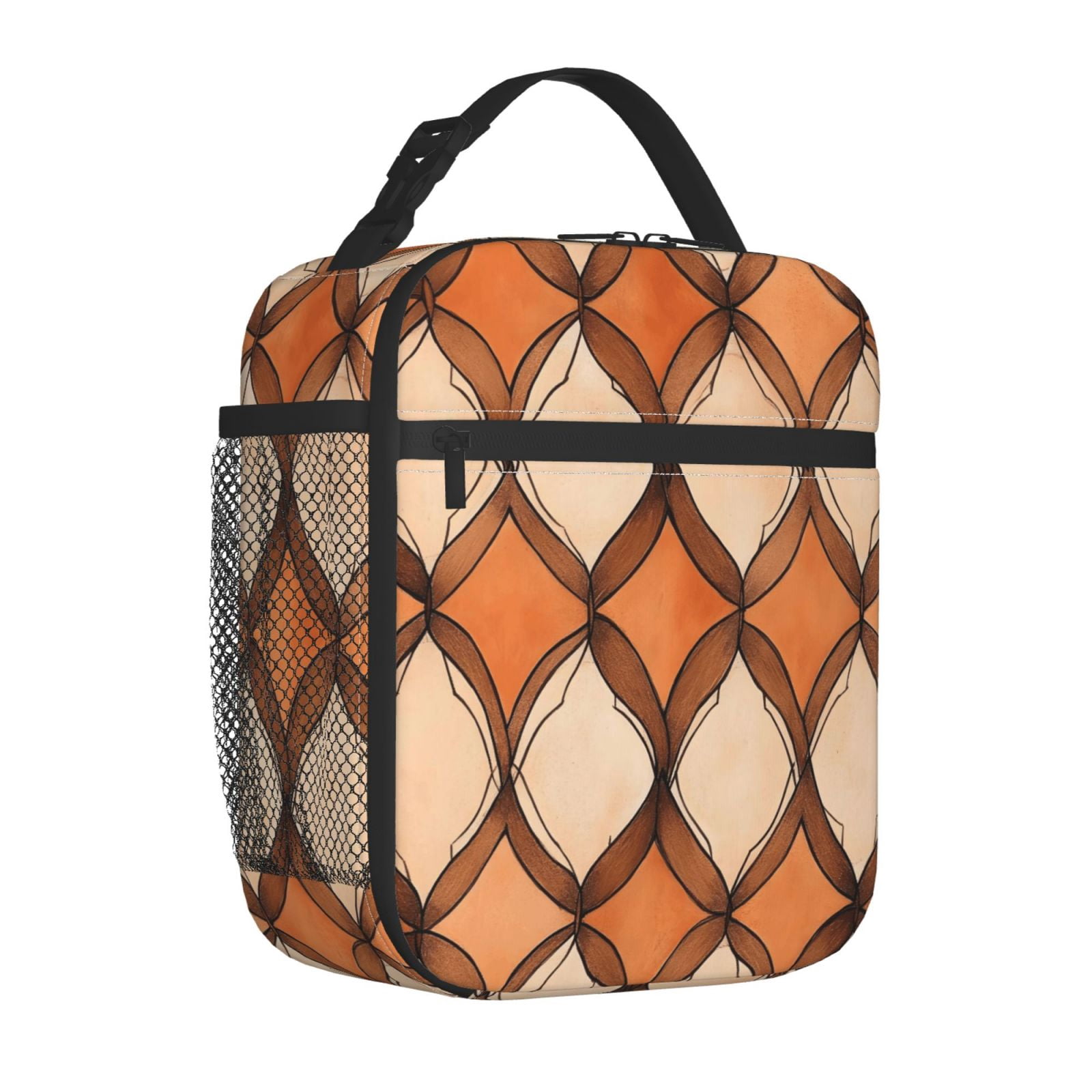 Lunch Bag For Women Men Insulated Portable Lunch Box Bento Box Office Picnic Travel Cooler Bag Sandybrown Moroccan Trellis Hand-Drawn Sketch_1