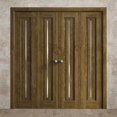 thumbnail image 3 of Sliding Closet Double Bi-fold Doors 72 x 80 inches | Ego 5014 Marble Oak | Sturdy Tracks Moldings Trims Hardware Set | Wood Solid Bedroom Wardrobe Doors, 3 of 4