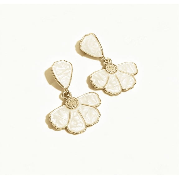 JustMe White Enamel Flower Dangle Earrings Women for Wedding Accessories