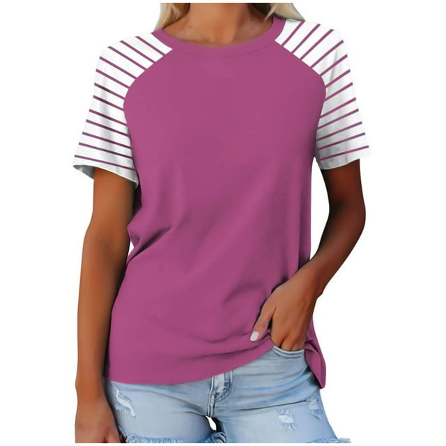 FAIWAD Hauts Grande Taille pour Femmes Blouse d'Été à Imprimé Rayé Manches Courtes Col Rond T-Shirts Tuniques Décontractées Tee