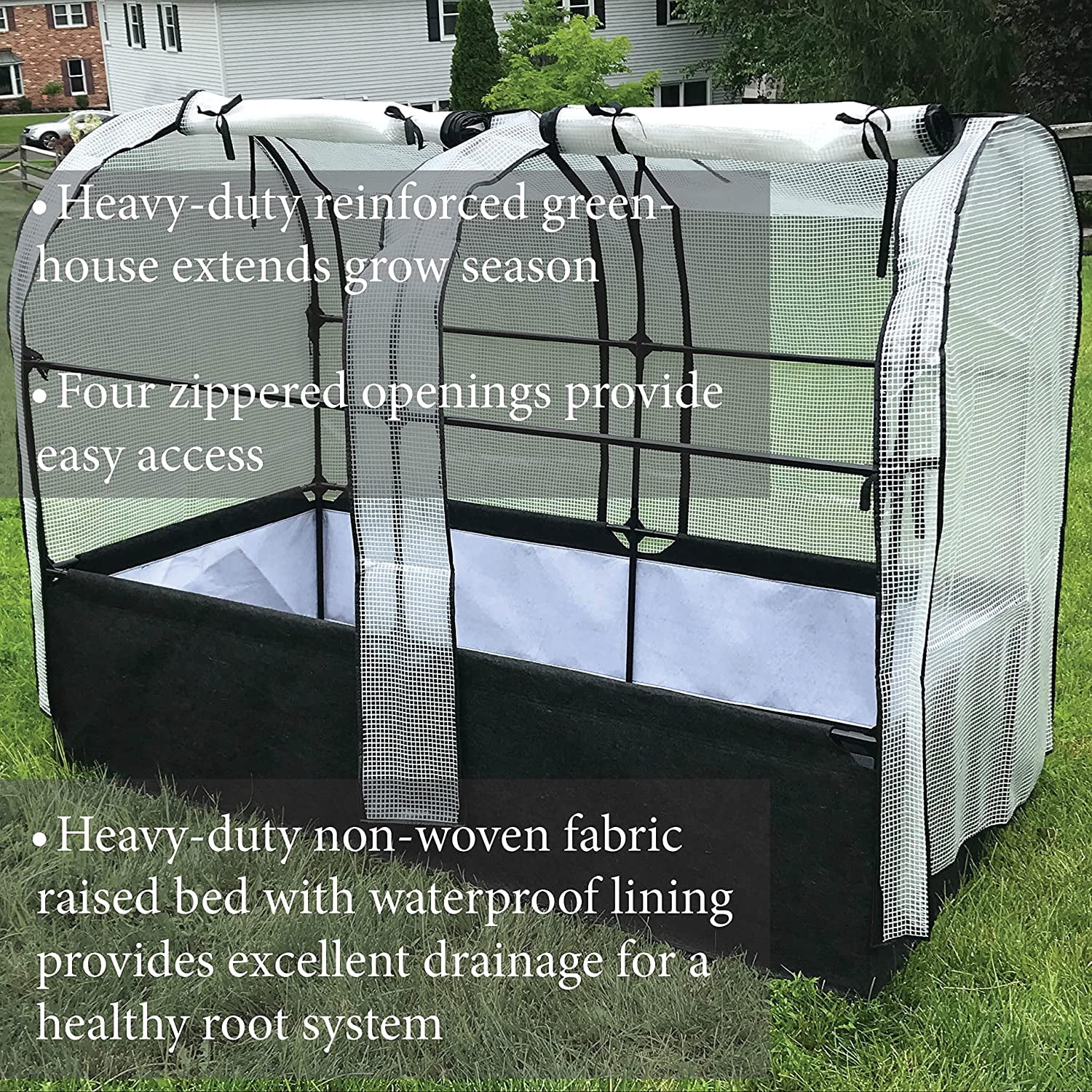SIMPO 3-in-1 Garden System: Raised Fabric Bed + Greenhouse + Protective Net 36”W x 72”L x 53”H