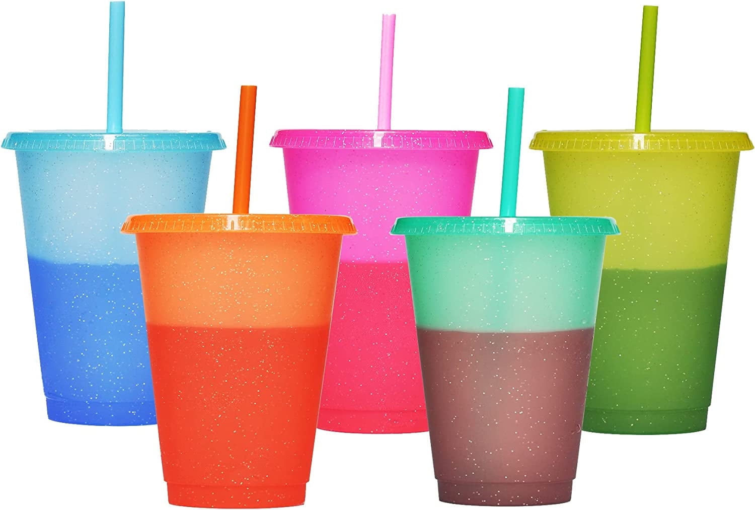 Kids Cups With Straws and Lids 5 Kids Tumblers with Lids and Straws, Vibrant 16oz Color