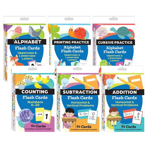 Literacy and Math Flash Cards 6-Deck Set