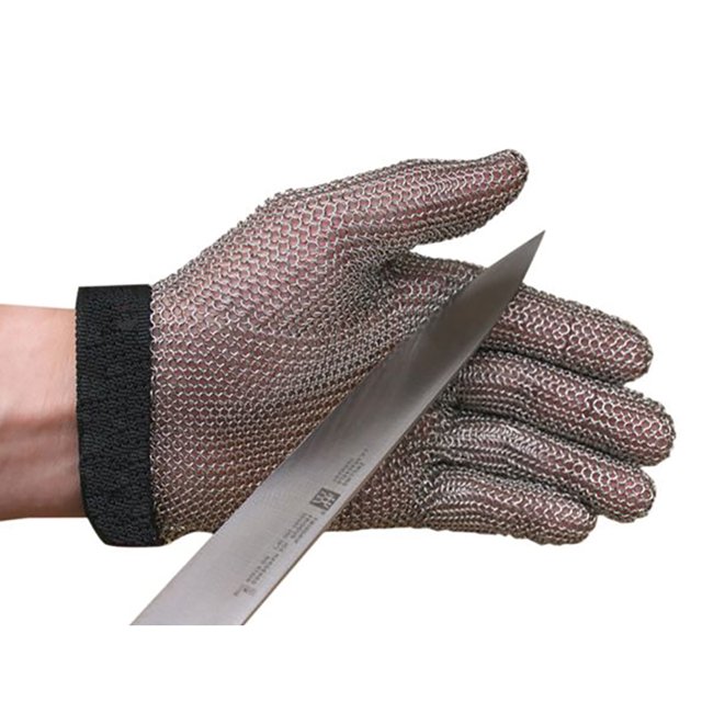 San Jamar Gants Résistants aux Coupures Larges MGA515L - Acier Inoxydable, Bracelet Bleu