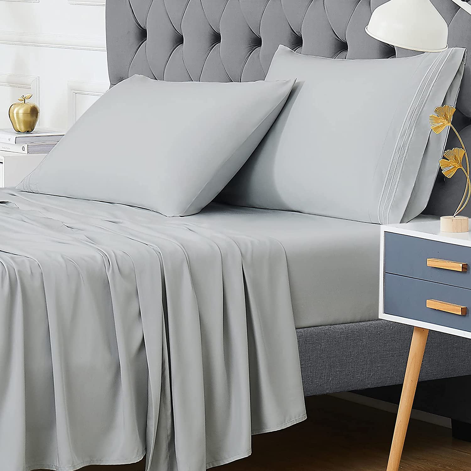 100% Organic Bamboo Cooling Bed Sheets Set  Ultra Soft Luxury Deep Pocket Sheet 